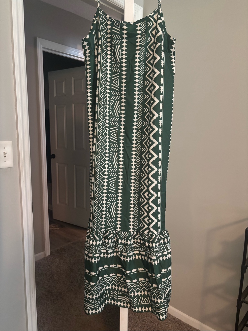 SHEIN Green and White Tribal Print Maxi Skirt